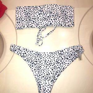 dalmatian print strapless swimsuit